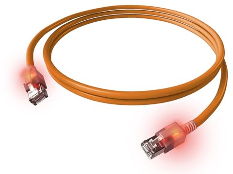 EasyLan DualBoot LED Patchkabel RJ45 S/FTP Kat.6A (Class EA), mit saCon Stecker, LSOH, orange, 0,5 m