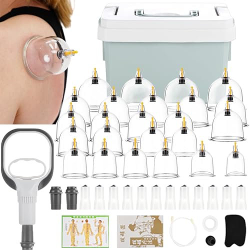 24 Stück Schröpfgläser mit Vakuumpumpe,Schröpfen Set,Hochwertig Schröpfen mit Magneten,Vakuum-Schröpfen-Kit,Schröpfgläser Für den Ganzen Körper Fur Selbstbehandlung Massage für Rückenschmerzen