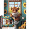 Tucocoo Rustikales Hochlandkuh Puzzle 1000 Teile Bauernhausstil Toilette Sonnenblumen Puzzles für Erwachsene, Tierlesen Zeitungspuzzle für herausfordernde Familienspiele DIY Handwerk Geschenk