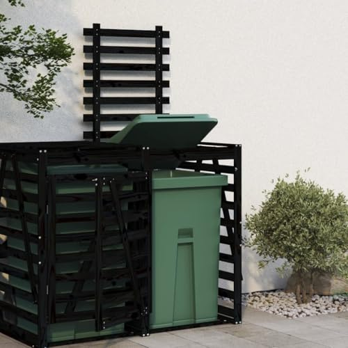 Home & Garden,Furniture-Wheelie Bin Storage Extension Black Solid Wood Pine