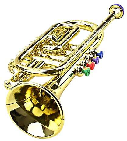 Fnfhsa Trompete Kindermusikalisches Lernspielzeug Blasinstrumente ABS Gold Trompete mit 4 Farbigen Tasten für Kinder
