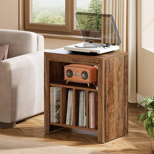 Tribesigns Industrial Record Player Cabinet | Movable Side Table, Bedside Table & Media Storage Unit for Vinyl & CDs
