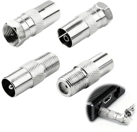 Jetstream 4 Piece Adaptateur Antenne TV, F Mâle vers Femelle, Antenne Câble Coaxial Adaptateur, Compatible avec Les Câbles Satellites, Les Répartiteurs d'antennes de Télévision Numérique