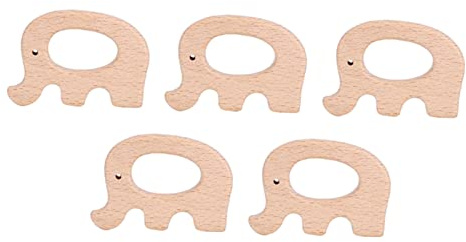Naroote Anneaux de Dentition en Bois Animaux Bricolage Jouet de Dentition Non Toxique pour Apaiser les Gencives de bébé Burlywood 5 Pièces (éléphant)