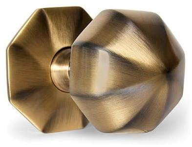 Designer Levers Octagonal Centre Door Knob, Antique Brass | Suitable for interior and exterior doors; fixings included; 57mm; zinc construction.