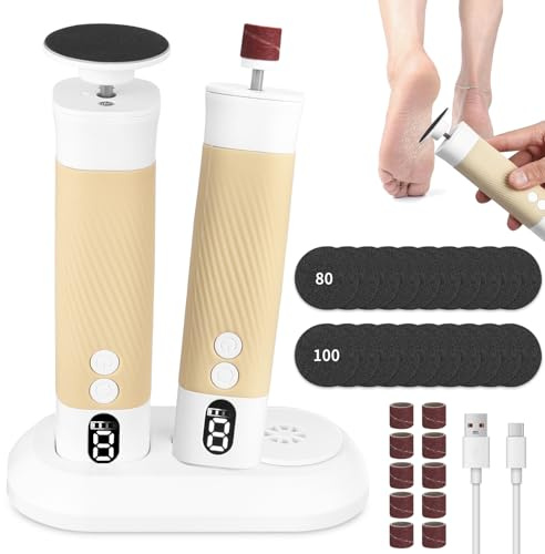 2 en 1 Rapeuse Pieds électrique - Râpe Electrique Pieds Puissante Anti-Callosités - Râpe à Pieds Pédicure 9 Vitesses Réglables avec 30 Tampons Râpe- Pour Pedicure et Soin des Pieds à Domicile