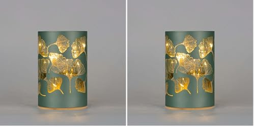 SHATCHI 17cm Christmas Decorated Vase Table Lamp Etched Glass Tube Xmas Silver Cylinder LED Fairy Lights Battery Operated Table Decoration, Foilage (Pack of 2)