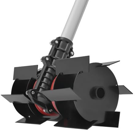 9-Tooth Weeding Wheel for Garden, Heavy Duty Cultivator Attachment for Lawn Mower, Tiller, Scarifier, Universal 1.02 Connector, Iron Weed Remover for Soil Loosening & Weed Control, Red+Black