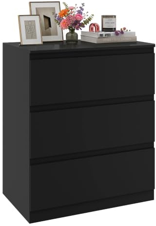 Songvas Kommode Schwarz mit 3 Schubladen, 70 cm Breite Schubladenschrank & Sideboard, Stauraum Kommodenschrank für Schlafzimmer, Wohnzimmer, Büro und Eingang, 70x40x75 cm (LxBxH)