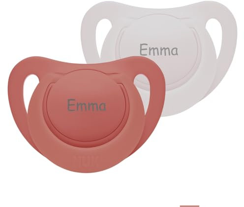 NUK for Nature Silikon Schnuller mit Namen, Größe 1, 0-6 Monate, rot/weiß, 2 Stück