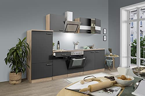 respekta Küchenzeile Merle KB270ESGSC Grau 270 cm Breite mit Elektrogeräten