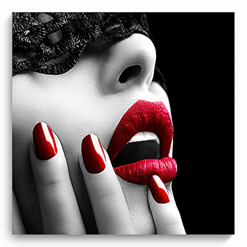 Feeby Frames, Wandbild, Deco Bild, gedrucktes Bild, Deco Panel, Bild, 80x80cm, Femme Fatale, ROT, SCHWARZ, WEIß