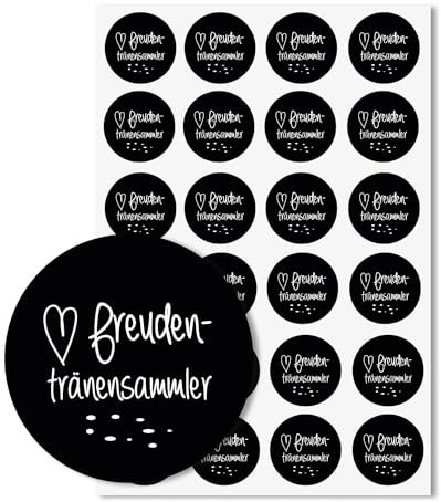 24 Aufkleber Freudentränen-Sammler I dv135schwarz I Ø 4 cm I Set Freudentränen-Sticker Hochzeits-Sticker I Taschentuch Tränen Hochzeit Dekoration