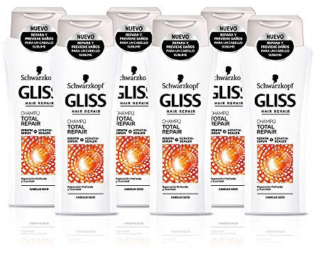 Gliss - Shampoo riparatore per capelli secchi - Total Repair -6 pz da 250 ml (1500 ml) - Gamma di riparazione