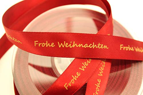CaPiSo Weihnachtsband Satinband Geschenkband Schleifenband Dekoband Advent Weihnachten mit Schrift Frohe Weihnachten (25m15mm Bordeaux)