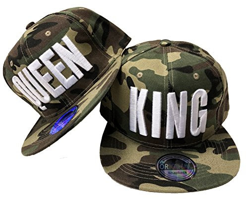 JameStyle26 King & Queen Snapback Set USA Cap Kappe Basecap Mütze Trucker Cappy Kult (King & Queen Camou Grün Set)