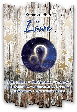 Kreative Feder Wandbild Sternzeichen Löwe aus Holz im Shabby Chic Landhaus-Stil - Holzschild Größe 30x20cm (Löwe)