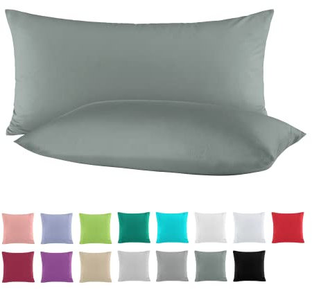 BaSaTex 2er-Pack Renforce-Kissenbezüge aus Baumwolle, 40 x 80 cm, in 13 modernen Farben, Baumwolle, Anthrazit, 40 x 80 cm