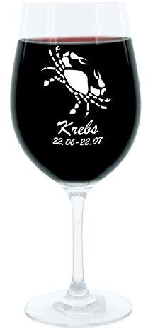 Leonardo Weinglas 400 ml, Motivglas, Sternzeichen Krebs, Geschenk, Stimmungsglas mit Gravur, Moodglas, 22 cm