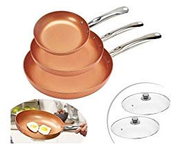 MB Tech Sartenes 5 Piezas 20CM 24CM 28CM 2 Capas Revestimiento cerámico de Color Cobre