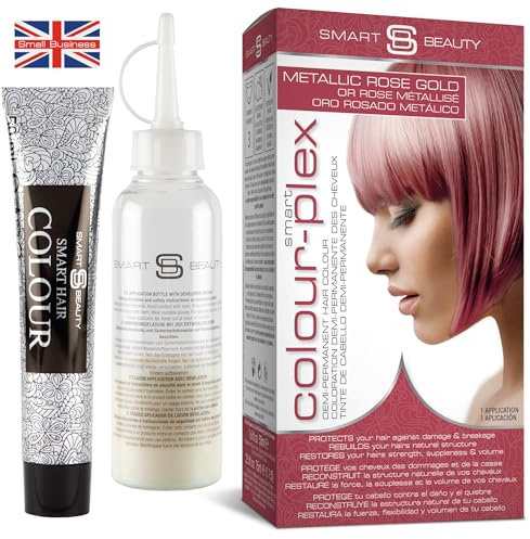 Metallic Roségold demi-permanentes Haarfärbemittel, Toner für gebleichtes Haar, Anti-Haarbruch Plex Haarpflege, vegane Haarfarbe, 100% Grauabdeckung, Rosafarbene Haarfarbe, alle Haartypen Smart Beauty