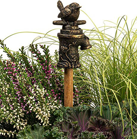 Cane Companions Wren On Tap Stake Topper - Handmade Flower Pot Garden Ornament - Outdoor Figurine