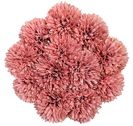 Tifuly Flores de Hortensia Artificial, 12 Piezas de crisantemo de Seda pequeña Bola de Flores para la decoración de la Oficina del jardín del hogar, Ramos de Novia, arreglos Florales(Rosado)