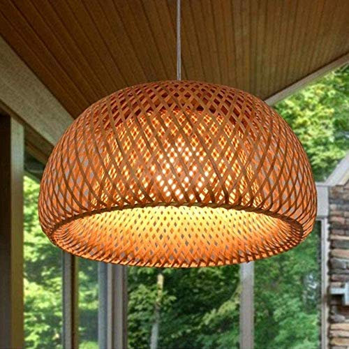 Landhausstil Vintage Pendelleuchte Hängeleuchte Handgewebt Pendellampe Bambus Lampenschirm E27 Höhenverstellbare Kreative Retro Restaurant Kronleuchter Schlafzimmer Wohnzimmer Café Hängelampe,38cm