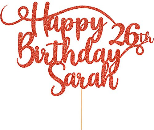 Personalised Happy Birthday Glitter Cake Topper - Red Any Name & Any Age Glitter Cake Decoration and Sprinkles - Happy Birthday Decorations - Personalised Toppers for Cakes by Cakeshop