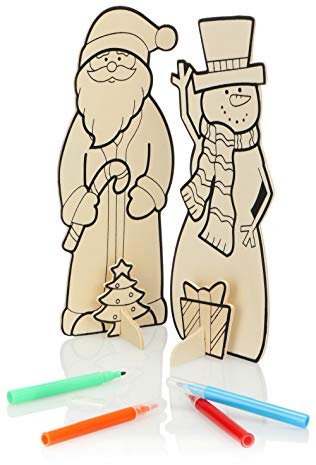 com-four® 2X Bastelset Weihnachtsfigur - Bastelset Weihnachten für Kinder zum Ausmalen - Santa Claus und Schneemann zum Basteln und Ausmalen [Auswahl variiert] (Weihnachtsfigur - 2 Stück)