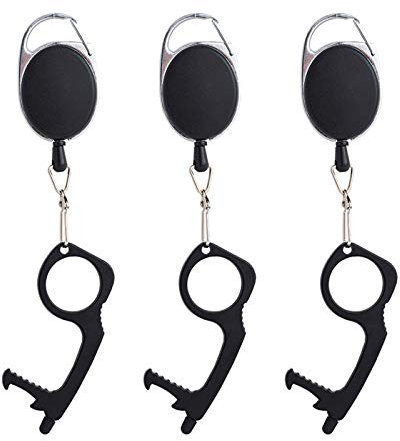 SHFSDHF 3 Sätze Kontaktloser Türöffner No Touch Door Opener Tool Hygienehaken Aluminium Multitool Türöffnerhaken mit Einziehbarem Karabiner, Berührungslos Halten Hände Sauber