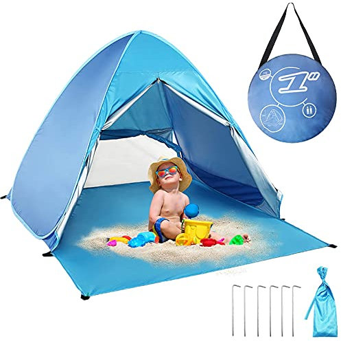 Pop Up Beach Tent Shelters & Gazebos for Kids 2-3 Person Automatic Instant Beach Tent Windbreaker Camping Outdoor Baby Tent Fishing Sun Shelters for Family, Fishing, Picnic (Blue)