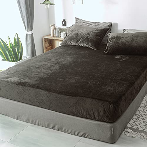 Lanqinglv Flanell Spannbettlaken Bettlaken 90x200 cm bis 25-35 cm Steghöhe Boxspringbett Topper Flauschige Warme Samt Boxspringbett Spannbetttuch Leintuch Cashmere Touch,Dunkelgrau