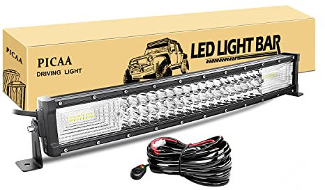 PICAA LED Arbeitsscheinwerfer 22 Zoll 53CM 270W Gewölbt Lichtbalken 12V 24V Drei Reihen Zusatzscheinwerfer Bar Arbeit Licht für SUV Offroad ATV UTV Traktor 4x4 Auto