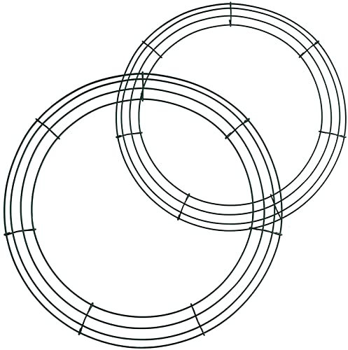2Pc Green Christmas Wire Wreath Rings 14/16 Inch Large Round Metal Wire Wreath Frame,Wire Wreath Making Ring Base Wire Wreath Form for Xmas Door/Wall Decor DIY Crafts,Christmas Wreath Making Supplies