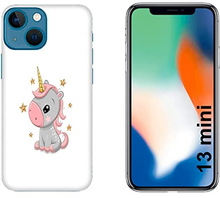 Generico Cover compatibile con Cover Apple iPhone 13 mini Unicorno Rosa con Stelle/Gel di silicone morbido TPU