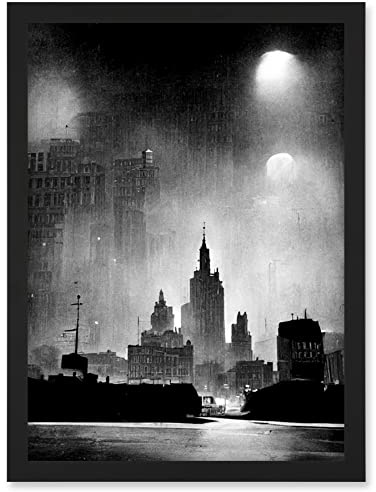 Doppelganger33 LTD 1950s Black And White New York Rainy Mist Cityscape Artwork Framed Wall Art Print A4
