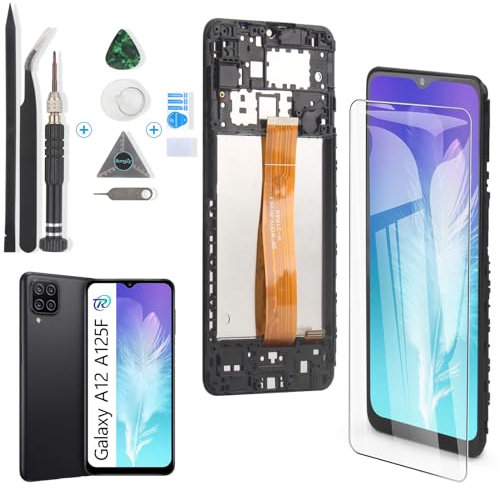 RongZy LCD Display für Samsung Galaxy A12/A125F Touchscreen und LCD Bildschirmersatz mit Reparatur Werkzeuge Kit(Schwarz mit Rahmen)