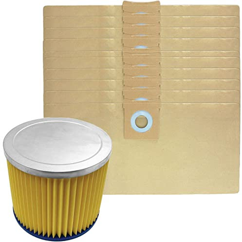 SPARES2GO Cartouche filtrante + 10 sacs à poussière compatible avec Titan TTB350 TTB351VAC TTB430VAC Wet & Dry Aspirateur