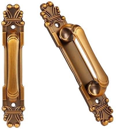 Vintage Antique Brass Handle, 2PCS/Set European Kitchen Cupboard Handles, Rustic Cabinet Drawer Wardrobe Door Handles Zinc Alloy Closet Door Grab Pulls Wardrobe Fitting Hardware Accessory