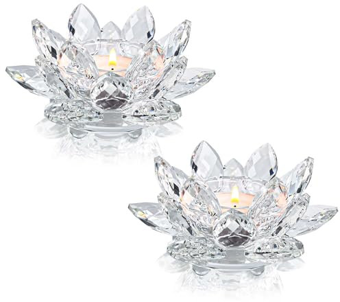 Kolnlala Teelichthalter aus Kristall-Lotusblüte, Glas-Teelichthalter, Dekoration, Dekoration für Weihnachten, Zuhause, Hochzeit, Party, 2 Stück
