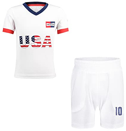 BDONDON Maillot de football pour garçons et filles - Maillot d'entraînement de football respirant et léger pour enfants (tailles nourrissons et jeunes), Blanc-USA, 11-12 ans