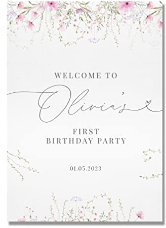Personalised Welcome To My Christening Day/Baptism Day/Birthday Party Sign Poster - Boho Wildflower Design (A2, Any Event, Pink)