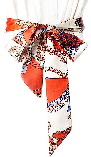 WENLOOY Schmaler Damenschal, Gürtel, Bandschal, lang, Skinny, Satin, Gürtel, Schärpe, Krawatte, Halstuch, Choker für Damen, B-Orange, Large