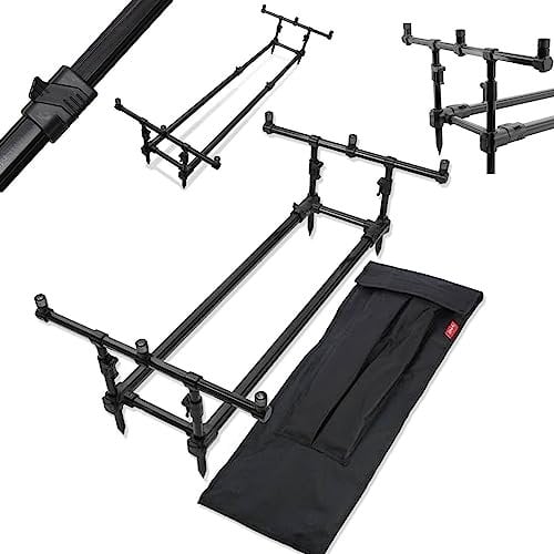 NGT Aluminium Fishing Rod Stand - 3 Rods, Adjustable, Matt Black, Medium Size, Outdoor Use