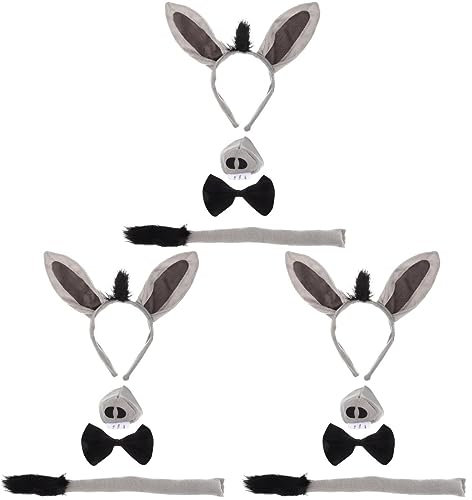 FRCOLOR 12 STK Esel-Stirnband-Set Kostüm Für Erwachsene Esel Haarreifen Esel Requisiten Ohren-Cosplay Eselsohren Stirnband Ohren Und Nase Halloween Baumwolle Kopfbedeckung Damen
