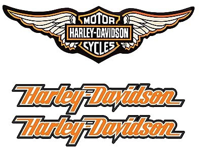 Reflektierende Aufkleber für Motorradhelm, Hommage an Harley Davidson, Set mit Flügeln und Seiten, Orange (3 Sticker)