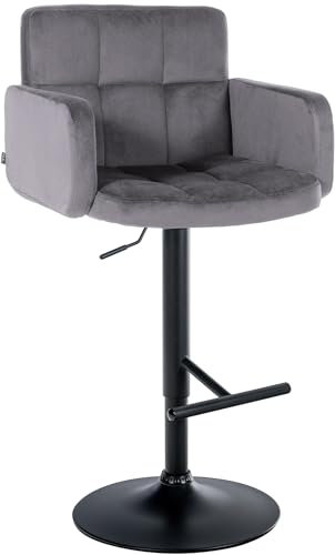CLP Barhocker Los Angeles Samt | Höhenverstellbarer Barstuhl Mit Drehbarem Sitz | Bistrohocker Mit Metallgestell Und Fußstütze, Farbe:dunkelgrau, Gestell Farbe:schwarz