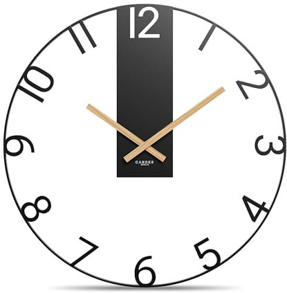 Cander Berlin SOLVIG XXL Wanduhr lautlos 60 cm Metall Holz-Zeiger ohne Tickgeräusche groß modern schwarz Wohnzimmer Küche Vintage