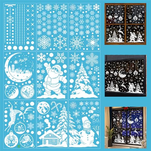 Ylinwtech 9 Bilder Weihnachten Fensterbilder,Winter Pvc Static Fenster Weihnachtsdeko,Schneeflocken Rentier Fensterbild,für Glas Fensterdeko Kinderzimmer Wohnzimmerfenster